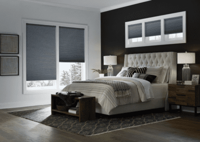 Honeycomb shades in a bedroom